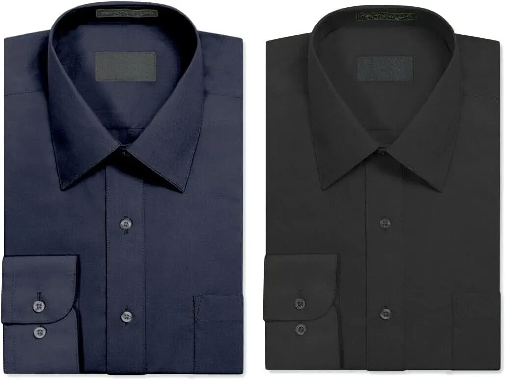 Luxe Theory 2 Pack Men's Berlioni Regular Fit Long Sleeve Cotton Button Up Solid Dress Shirt