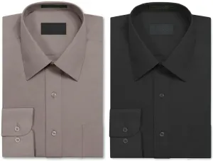 Luxe Theory 2 Pack Men's Berlioni Regular Fit Long Sleeve Cotton Button Up Solid Dress Shirt