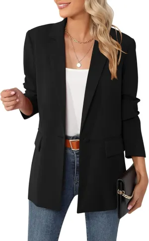 LUYAA Womens Oversized Blazer Jacket Casual Work Office Open Front Suit Jacket with Linning and Shoulder Pads