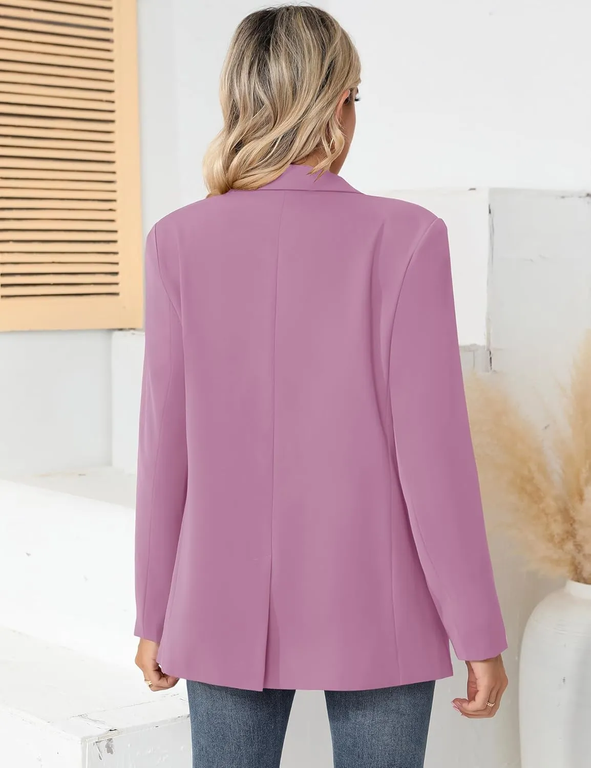 LUYAA Womens Oversized Blazer Jacket Casual Work Office Open Front Suit Jacket with Linning and Shoulder Pads