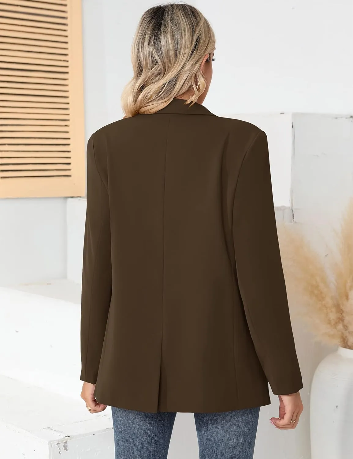 LUYAA Womens Oversized Blazer Jacket Casual Work Office Open Front Suit Jacket with Linning and Shoulder Pads