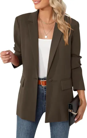 LUYAA Womens Oversized Blazer Jacket Casual Work Office Open Front Suit Jacket with Linning and Shoulder Pads