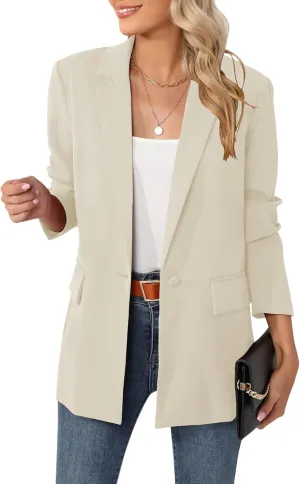 LUYAA Womens Oversized Blazer Jacket Casual Work Office Open Front Suit Jacket with Linning and Shoulder Pads