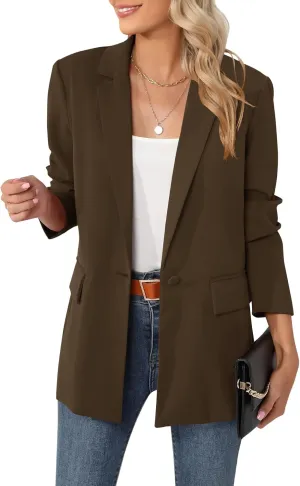 LUYAA Womens Oversized Blazer Jacket Casual Work Office Open Front Suit Jacket with Linning and Shoulder Pads