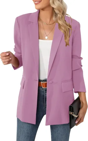 LUYAA Womens Oversized Blazer Jacket Casual Work Office Open Front Suit Jacket with Linning and Shoulder Pads
