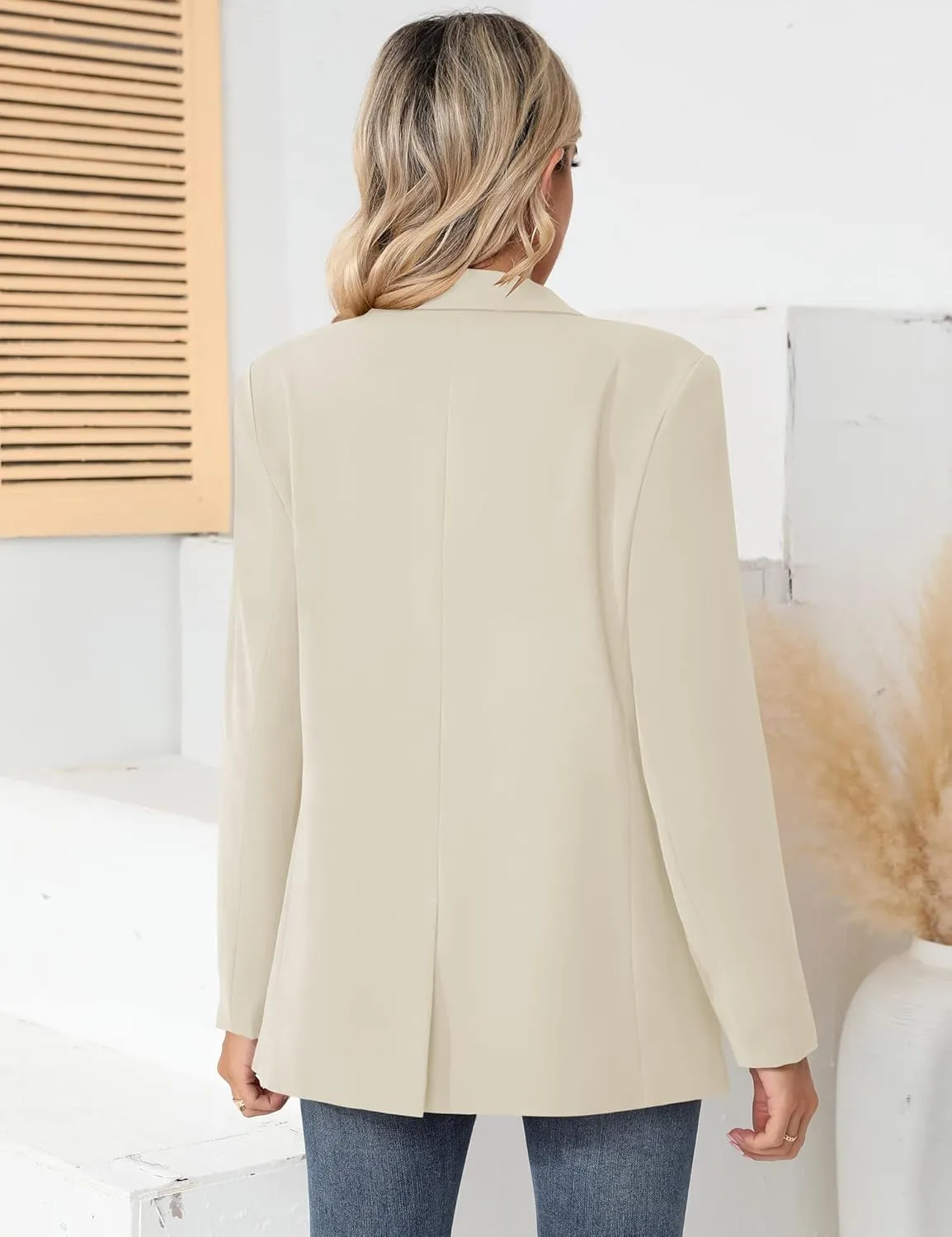 LUYAA Womens Oversized Blazer Jacket Casual Work Office Open Front Suit Jacket with Linning and Shoulder Pads