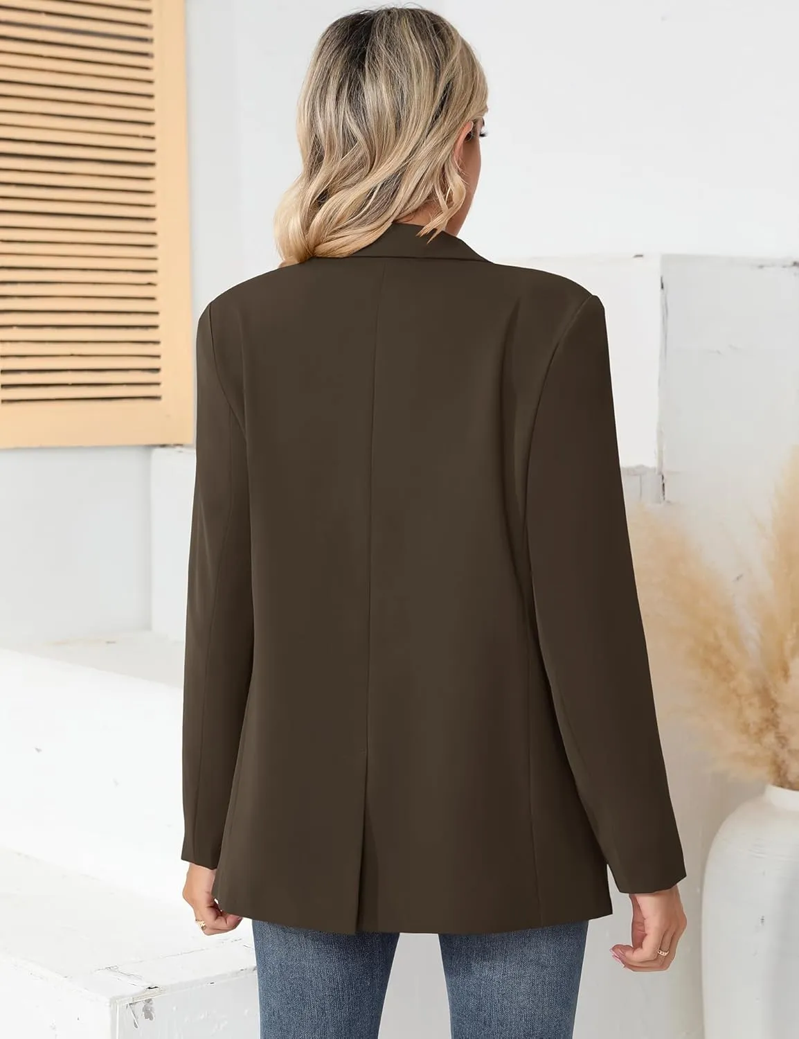 LUYAA Womens Oversized Blazer Jacket Casual Work Office Open Front Suit Jacket with Linning and Shoulder Pads