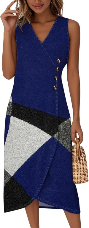 Maxi Dresses for Women 2025 Summer V Neck Loose Irregular Hem Tank Dress Casual Wrap Sundress Printed Beach Vacation Dress