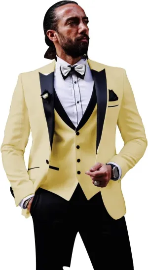 Men Tuxedo Suit Set 3 Piece Tux Wedding Suits Slim Fit Prom Tuxedos One Button Blazer Vest Pants Sets 2025