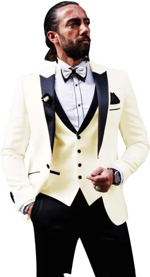 Men Tuxedo Suit Set 3 Piece Tux Wedding Suits Slim Fit Prom Tuxedos One Button Blazer Vest Pants Sets 2025