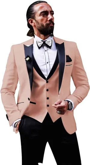 Men Tuxedo Suit Set 3 Piece Tux Wedding Suits Slim Fit Prom Tuxedos One Button Blazer Vest Pants Sets 2025
