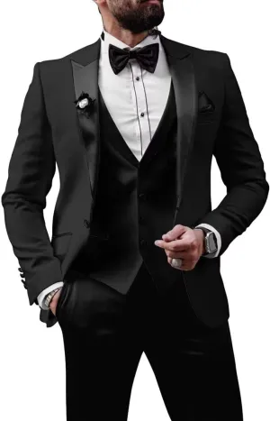 Men Tuxedo Suit Set 3 Piece Tux Wedding Suits Slim Fit Prom Tuxedos One Button Blazer Vest Pants Sets 2025