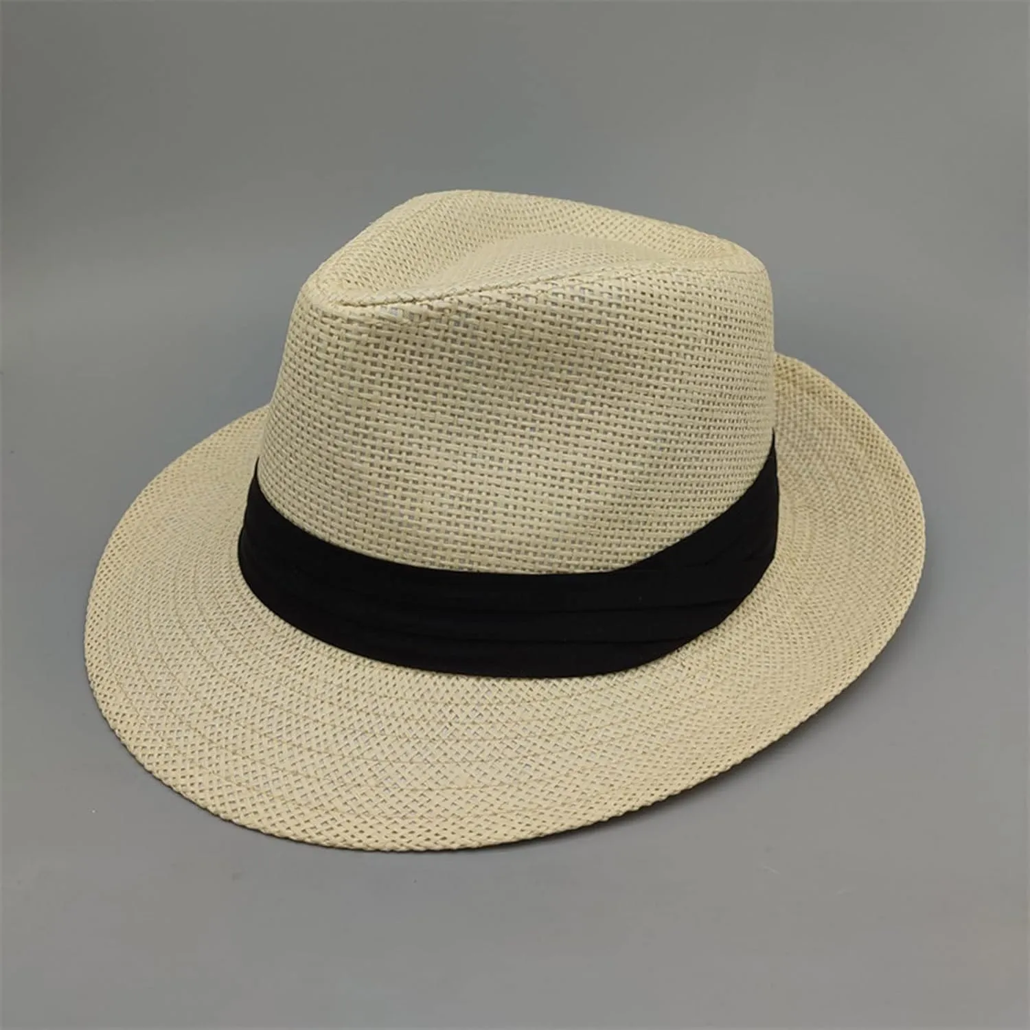 Men Women Panama Wide Brim Bucket Hat Jazz Straw Solid Colors Sun Hats Summer Beach Vacation Fisherman Cap