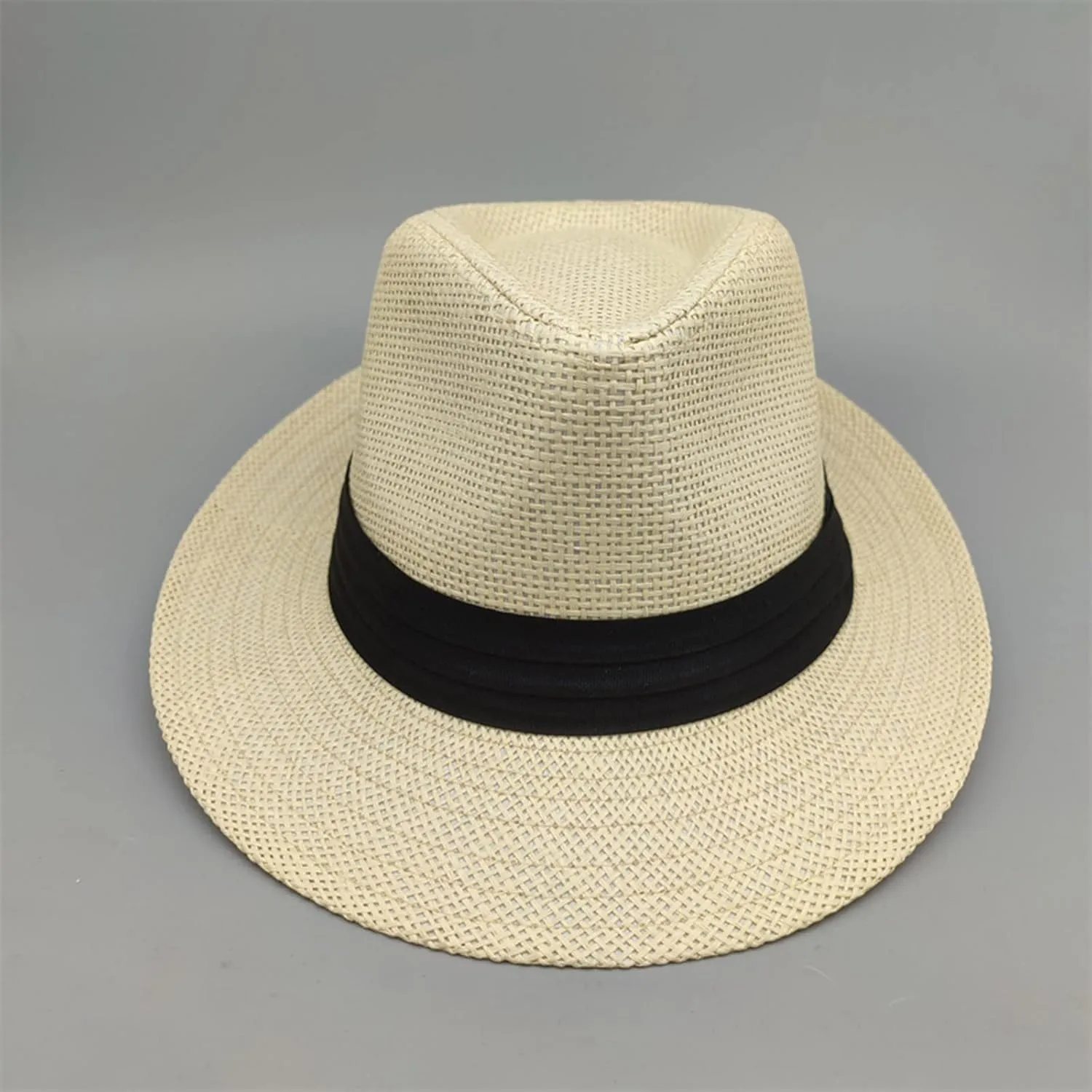 Men Women Panama Wide Brim Bucket Hat Jazz Straw Solid Colors Sun Hats Summer Beach Vacation Fisherman Cap
