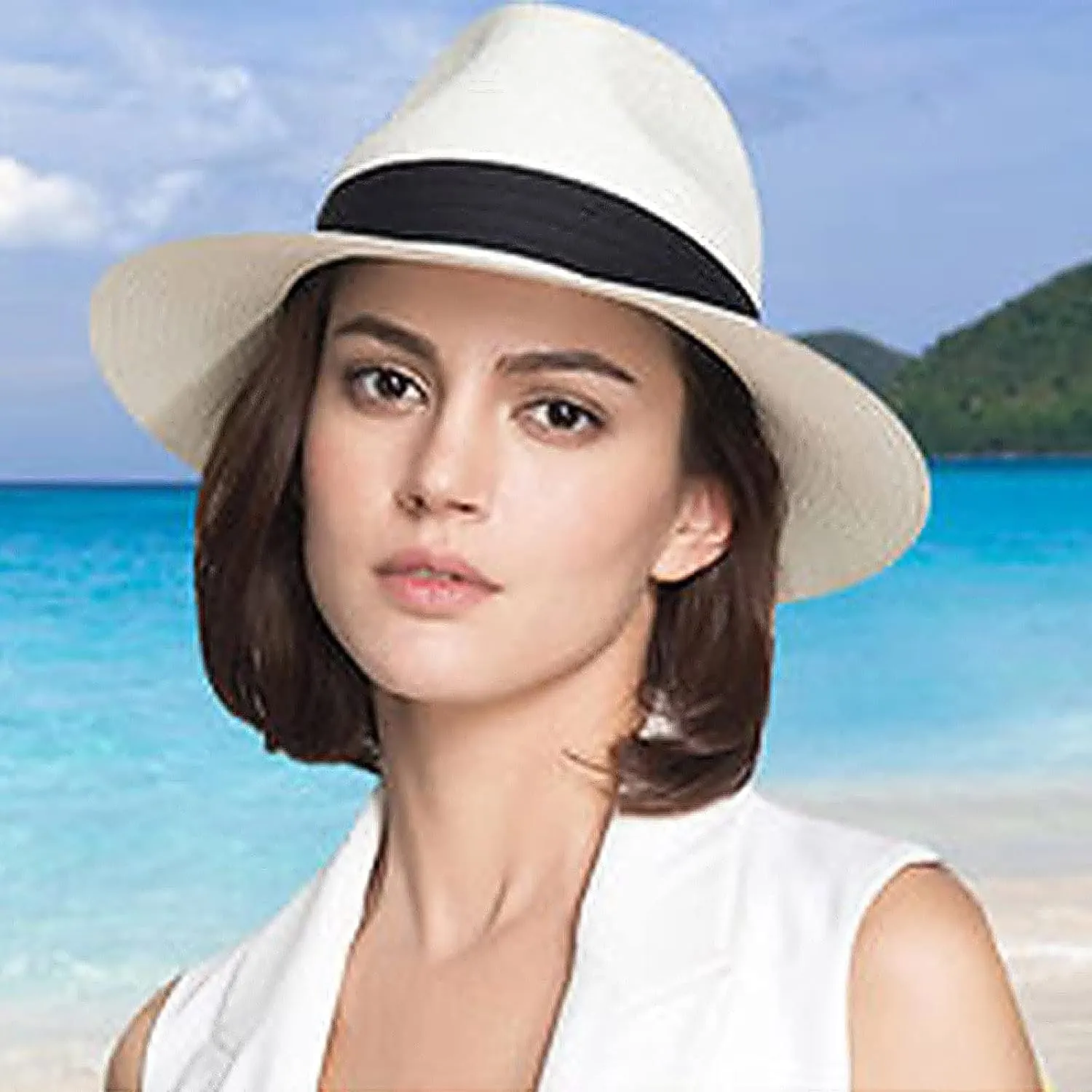 Men Women Panama Wide Brim Bucket Hat Jazz Straw Solid Colors Sun Hats Summer Beach Vacation Fisherman Cap