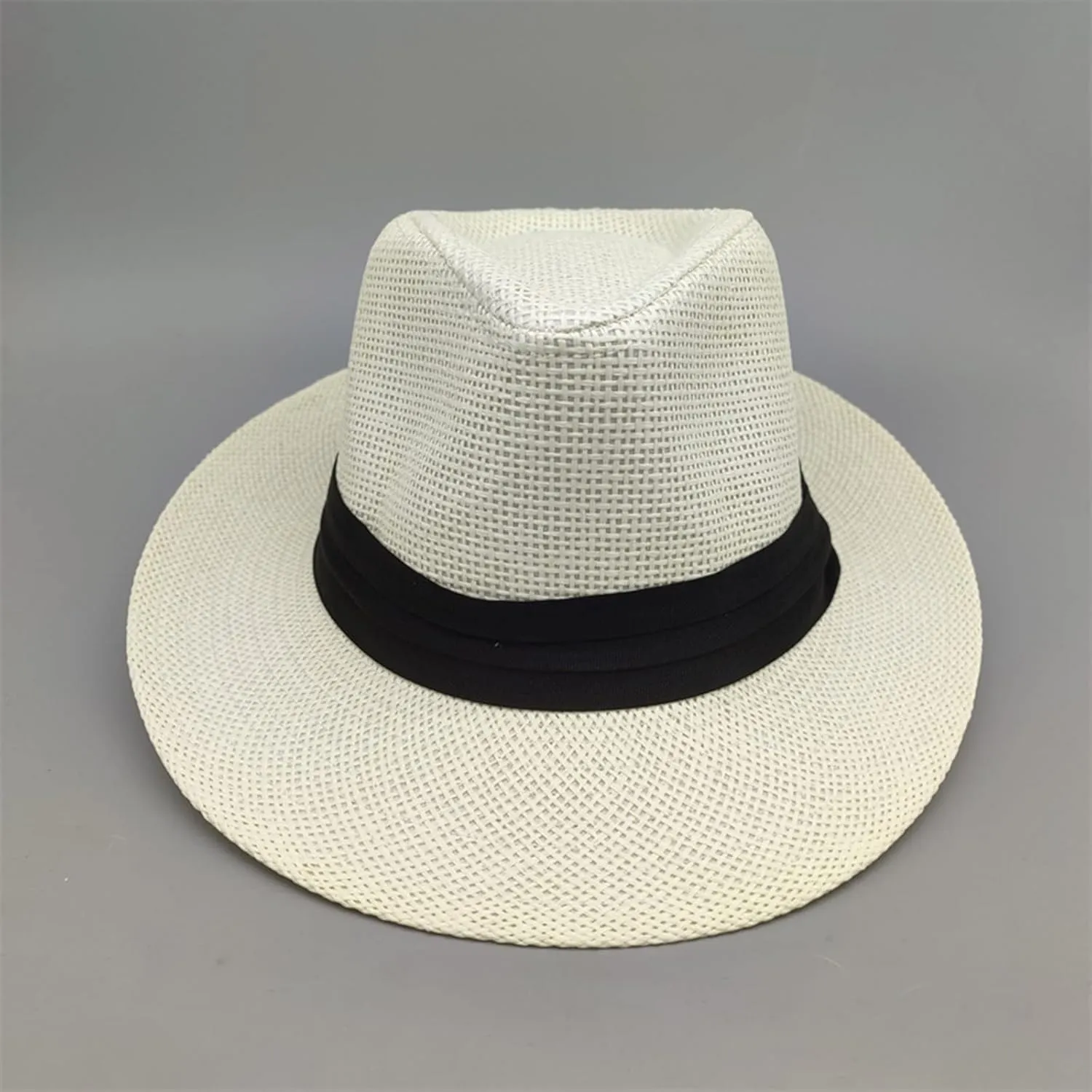 Men Women Panama Wide Brim Bucket Hat Jazz Straw Solid Colors Sun Hats Summer Beach Vacation Fisherman Cap