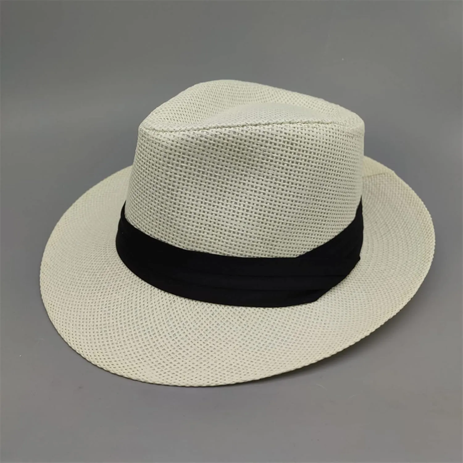 Men Women Panama Wide Brim Bucket Hat Jazz Straw Solid Colors Sun Hats Summer Beach Vacation Fisherman Cap