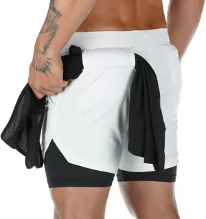 Men's 2 in 1 Running Shorts with Liner Mens 2 in 1 Running Shorts Quick Dry Gym Athletic Workout Shorts with Pockets