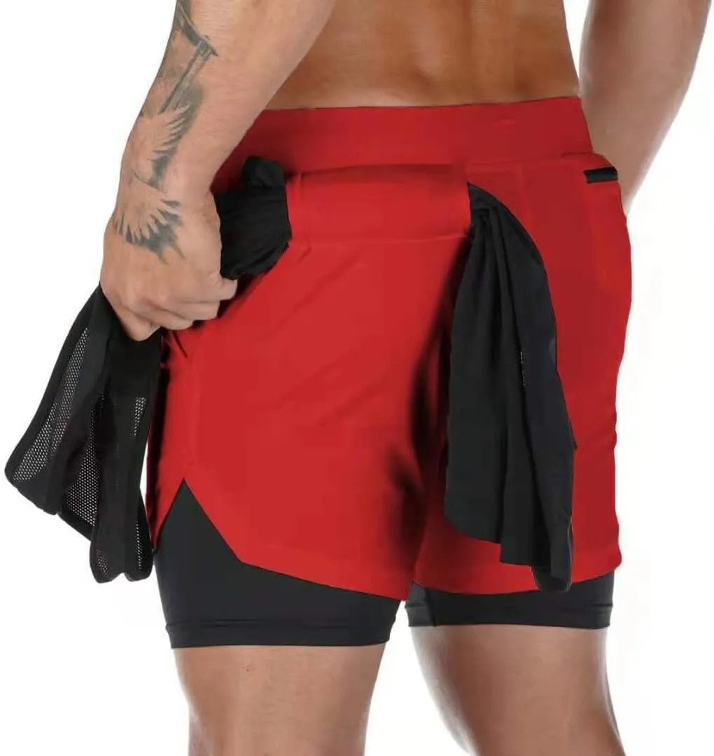 Men's 2 in 1 Running Shorts with Liner Mens 2 in 1 Running Shorts Quick Dry Gym Athletic Workout Shorts with Pockets