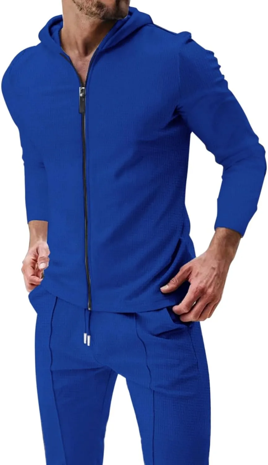 Men's 2 Piece Hoodie Sweatshirt Tracksuit Hooded Cardigan Solid Color Long Sleeve Pants Set Men's Tracksuit 2 Pieces