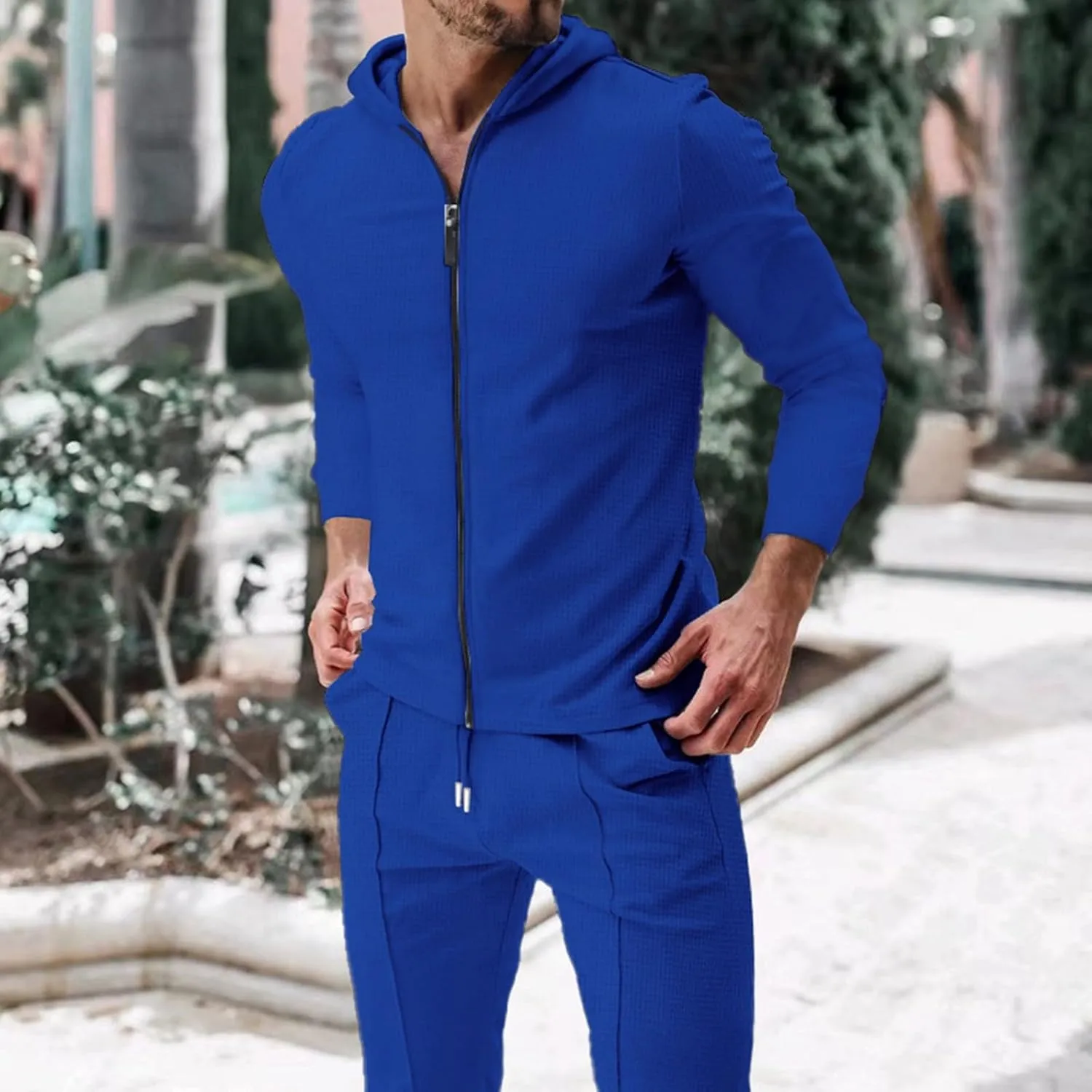 Men's 2 Piece Hoodie Sweatshirt Tracksuit Hooded Cardigan Solid Color Long Sleeve Pants Set Men's Tracksuit 2 Pieces
