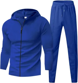 Men's 2 Piece Hoodie Sweatshirt Tracksuit Hooded Cardigan Solid Color Long Sleeve Pants Set Men's Tracksuit 2 Pieces