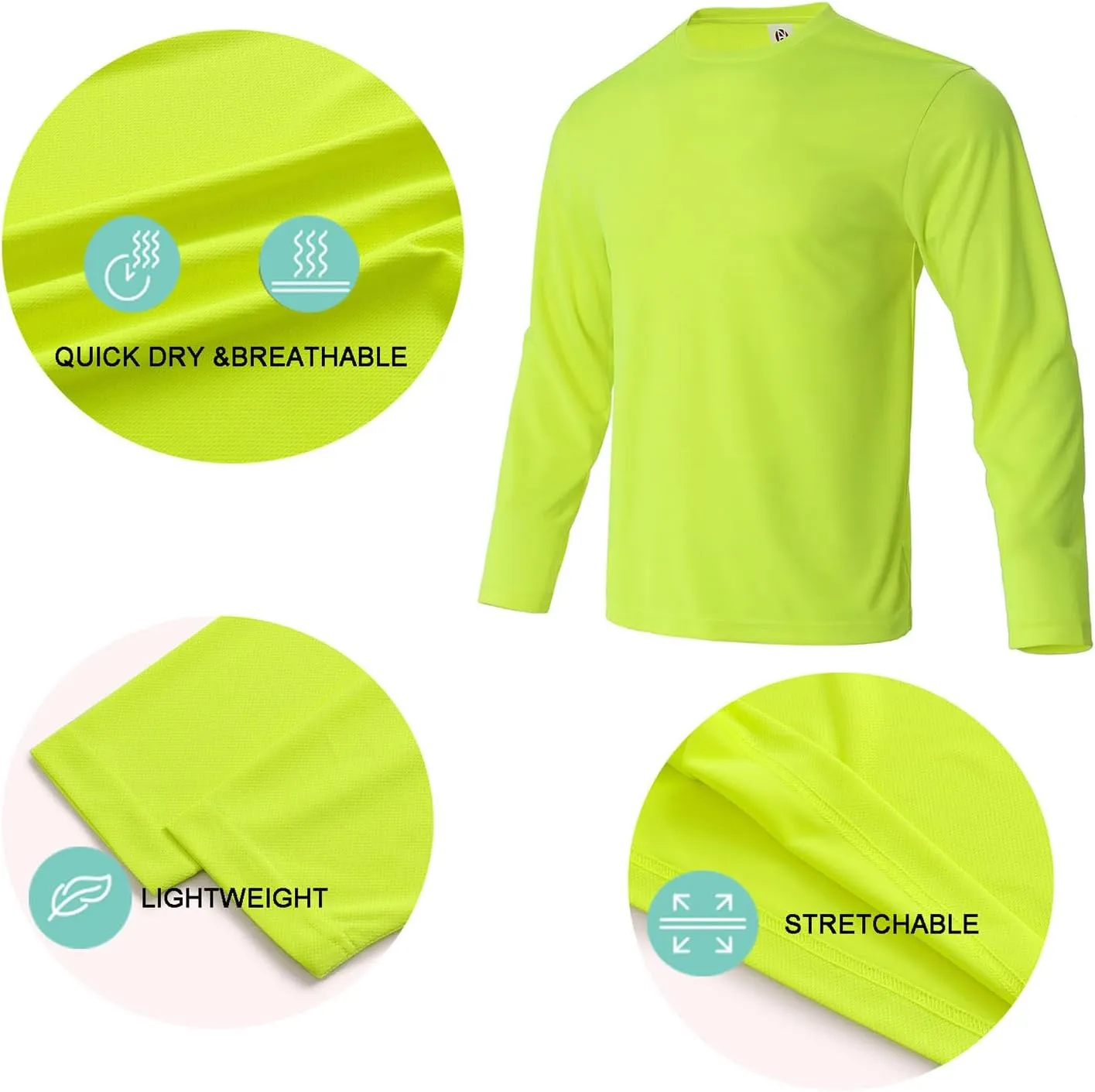 Mens Active Athletic T-Shirts Quick Dry Crew Neck Tees Fishing Hiking Long Sleeve Shirt Multipack
