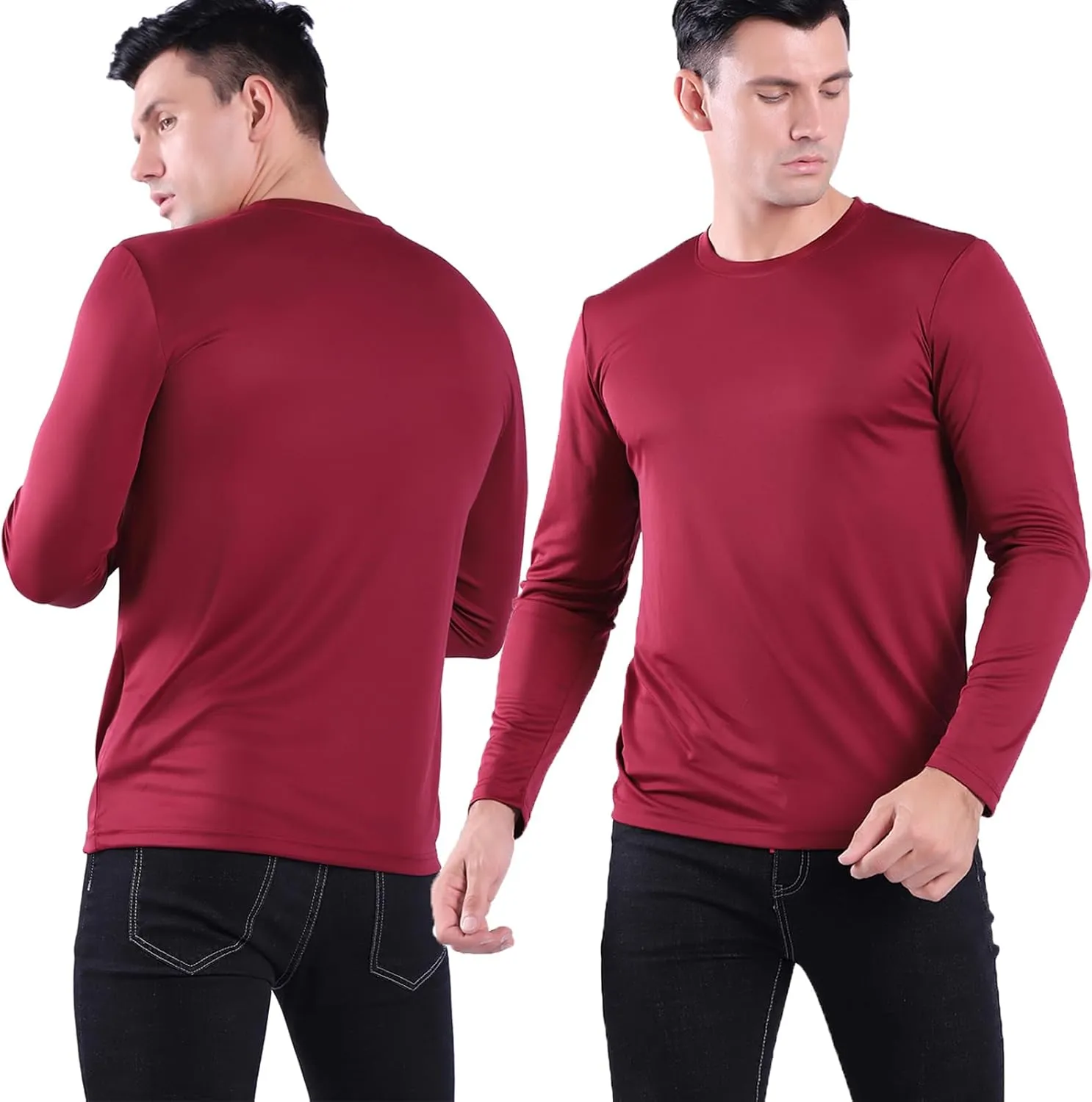 Mens Active Athletic T-Shirts Quick Dry Crew Neck Tees Fishing Hiking Long Sleeve Shirt Multipack