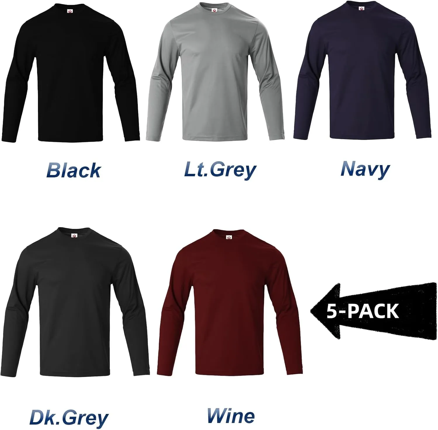 Mens Active Athletic T-Shirts Quick Dry Crew Neck Tees Fishing Hiking Long Sleeve Shirt Multipack