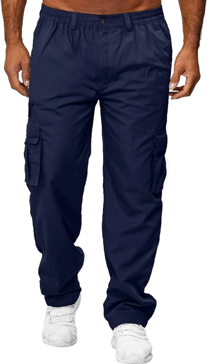 Mens Cargo Pants Relaxed Fit Jogger Sweatpants Hiking Outdoor Trousers Sport Pants with Pockets for Men