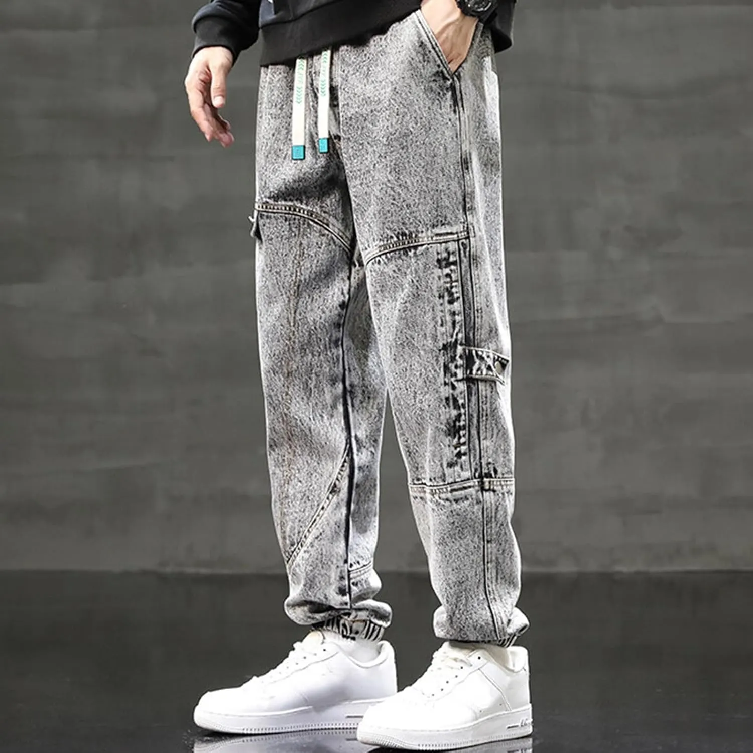 Men's Cargo Sweatpants Casual Fleece Joggers Drawstring Hiking Pants Workout Tactical Joggers Sweatpants for Men