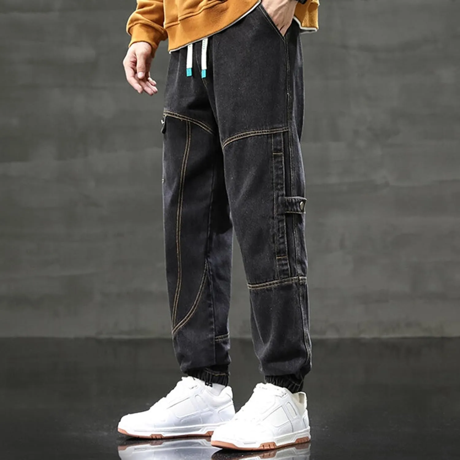 Men's Cargo Sweatpants Casual Fleece Joggers Drawstring Hiking Pants Workout Tactical Joggers Sweatpants for Men