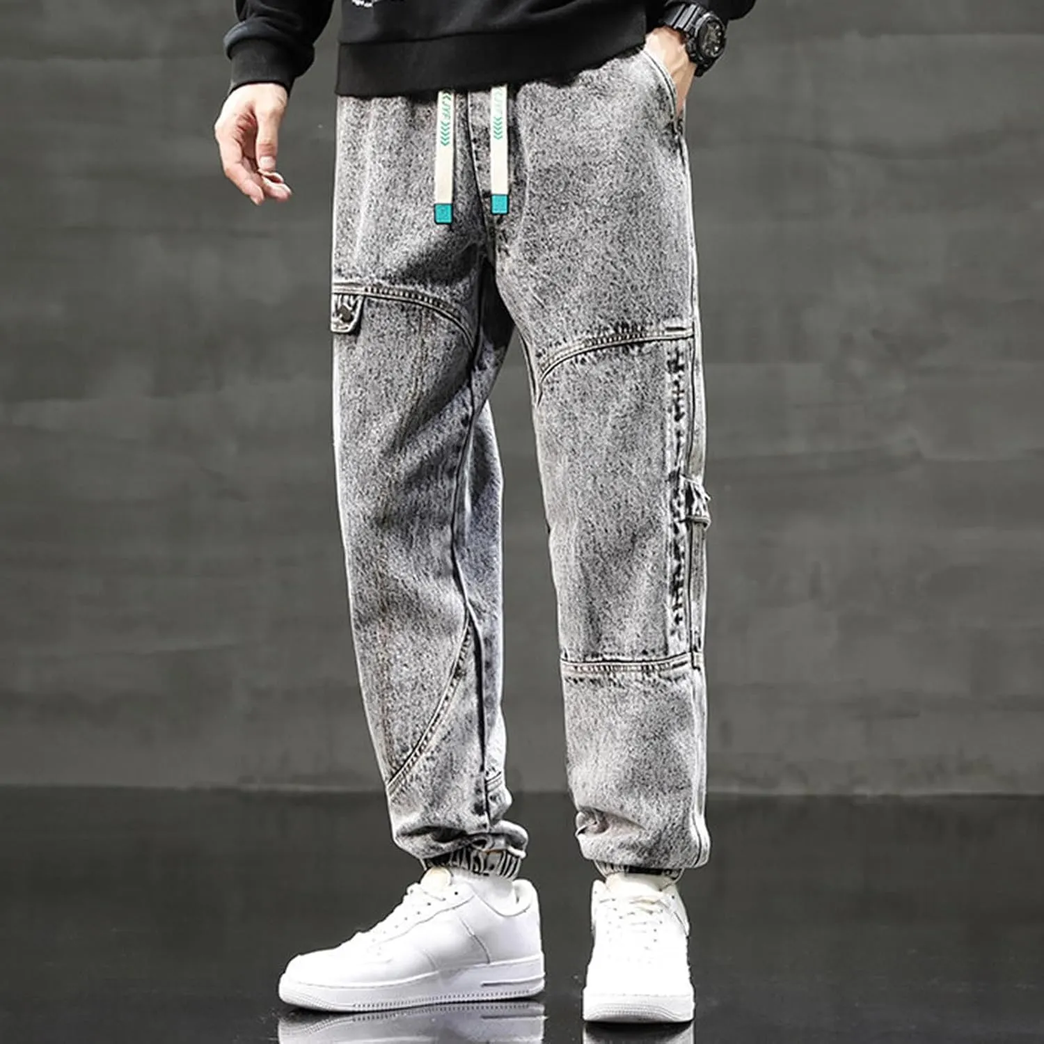 Men's Cargo Sweatpants Casual Fleece Joggers Drawstring Hiking Pants Workout Tactical Joggers Sweatpants for Men