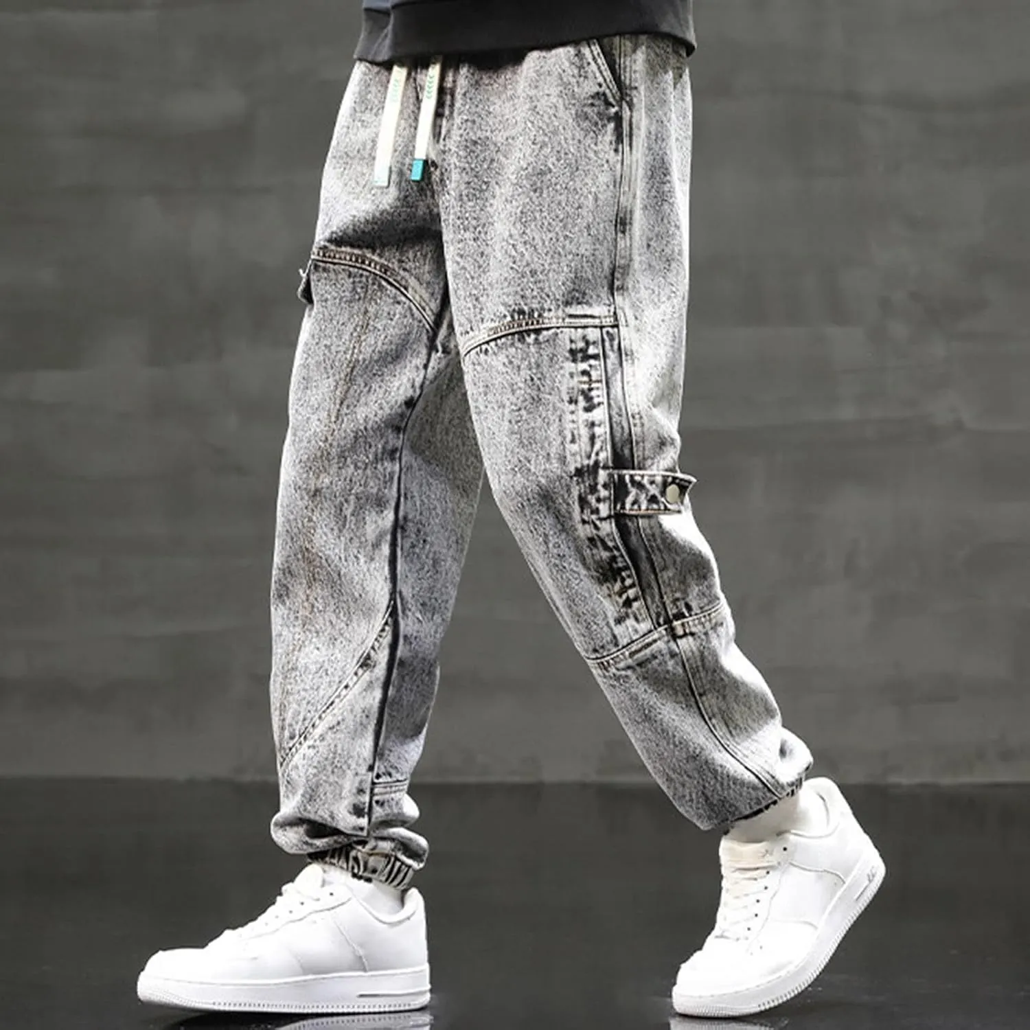 Men's Cargo Sweatpants Casual Fleece Joggers Drawstring Hiking Pants Workout Tactical Joggers Sweatpants for Men