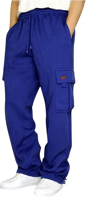 Mens Cargo Sweatpants with Pockets Stretch Drawstring Elastic Waist Sweatpants Slim Fit Pants 2024 Joggers Trousers