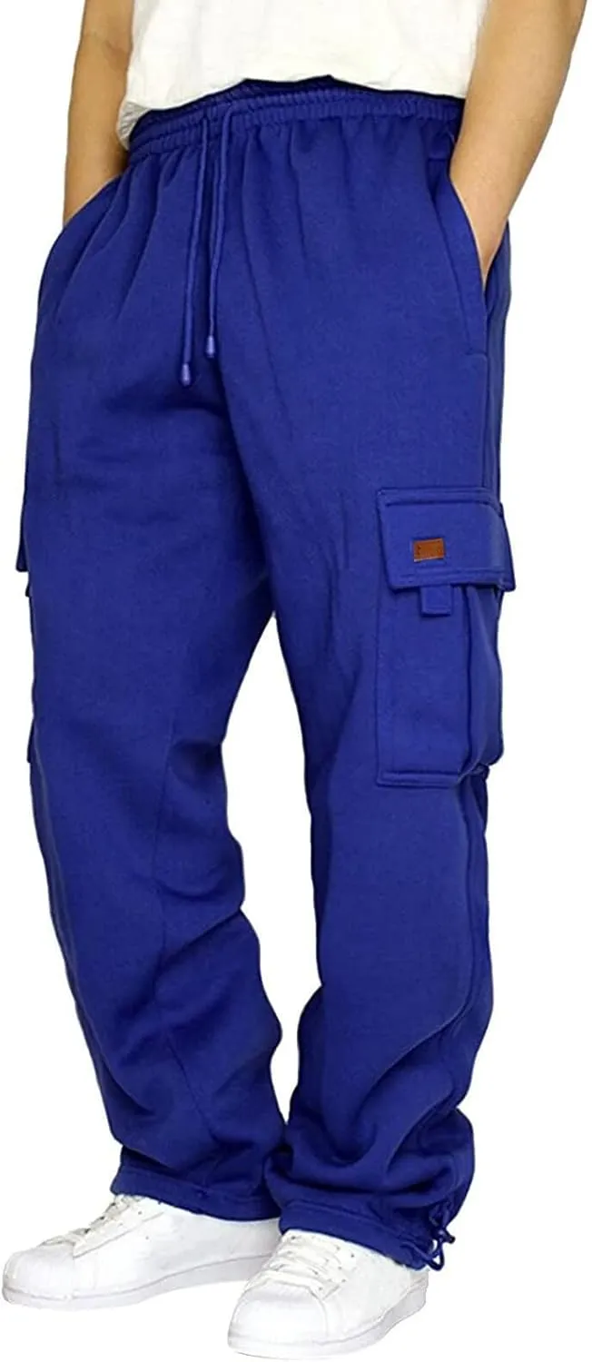 Mens Cargo Sweatpants with Pockets Stretch Drawstring Elastic Waist Sweatpants Slim Fit Pants 2024 Joggers Trousers