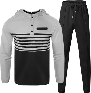 Men's Casual Active Tracksuits Leisure Hooded Solid Color Sweatshirt Long Men's Tracksuit 2 Piece Hooded Athletic