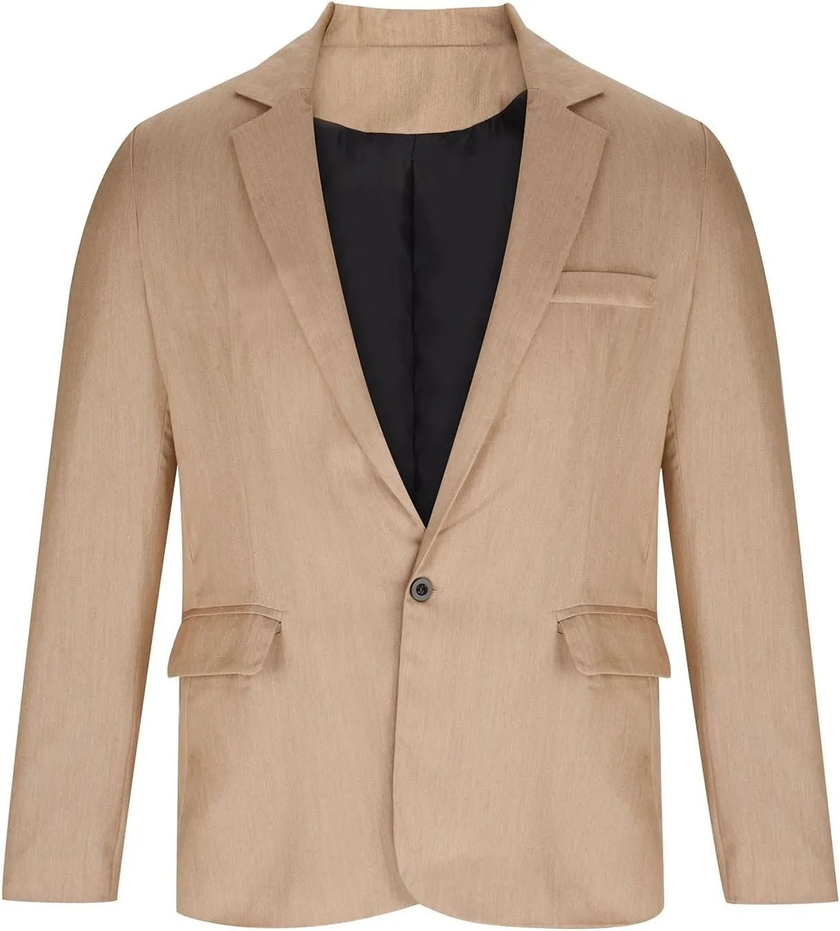 Mens Casual Blazers Summer Business Suit Jackets Lightweight One Button Cotton-Linen Sport Coats with Front Pocket