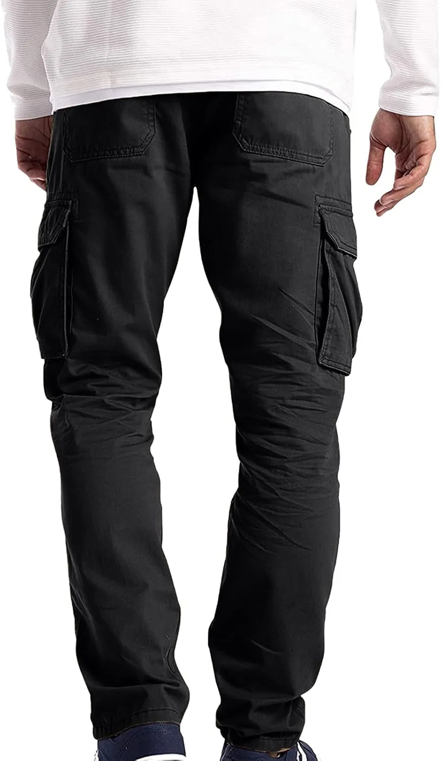 Men's Casual Cargo Pants Drawstring Elastic Waist Hiking Pants Work Joggers Streetwear Sweatpants