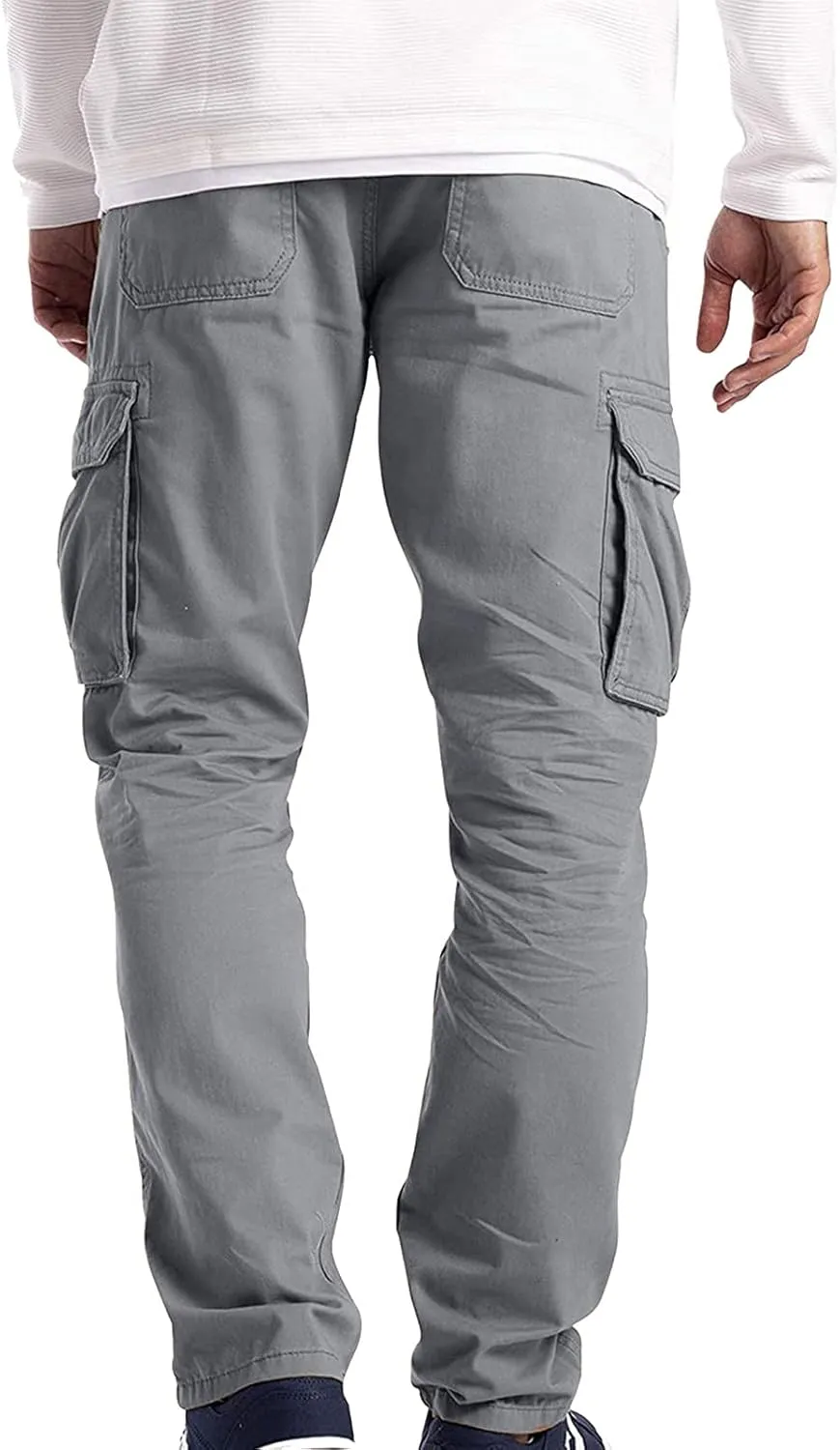 Men's Casual Cargo Pants Drawstring Elastic Waist Hiking Pants Work Joggers Streetwear Sweatpants