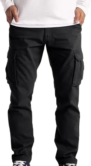 Men's Casual Cargo Pants Drawstring Elastic Waist Hiking Pants Work Joggers Streetwear Sweatpants