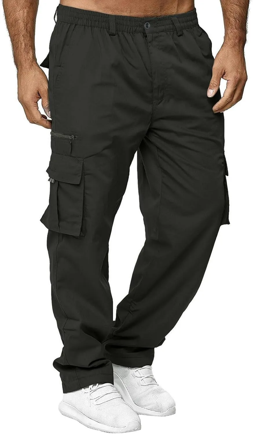Mens Casual Cargo Pants Hiking Pants Elastic Cotton Workout Joggers Sweatpants for Men Multi Pockets 2024