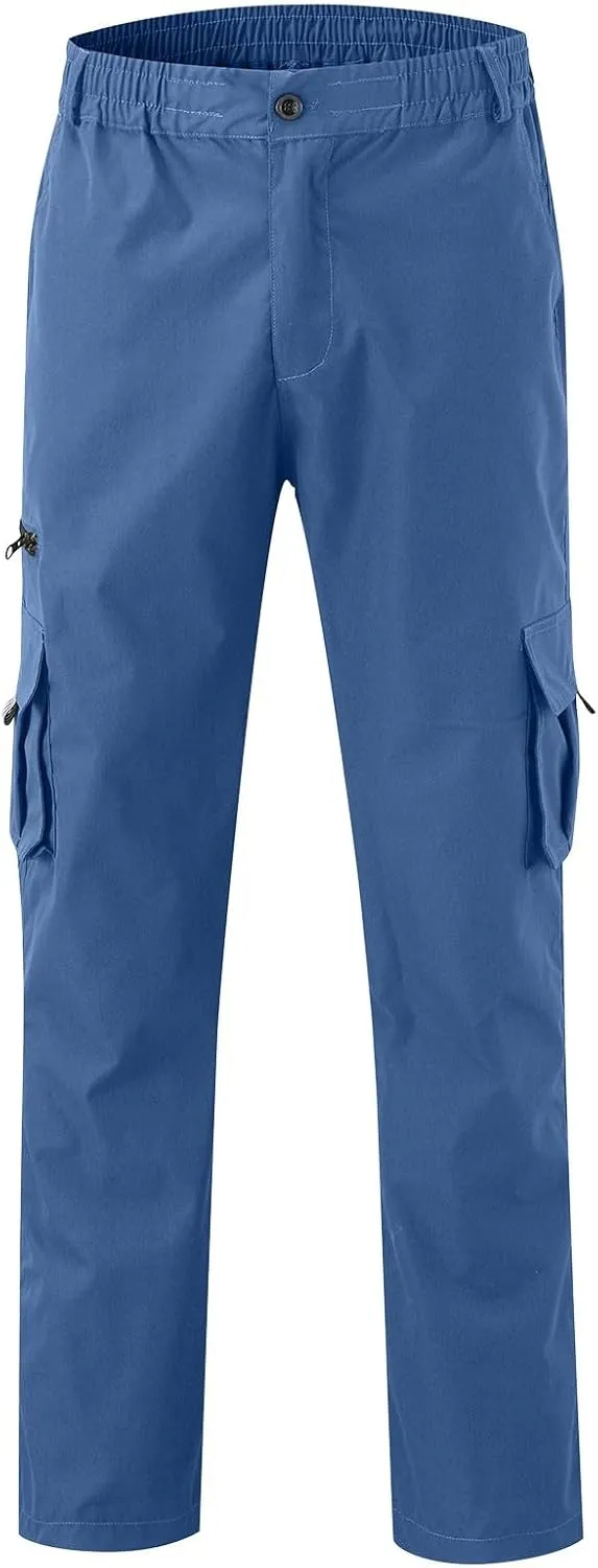 Mens Casual Cargo Pants Hiking Pants Elastic Cotton Workout Joggers Sweatpants for Men Multi Pockets 2024