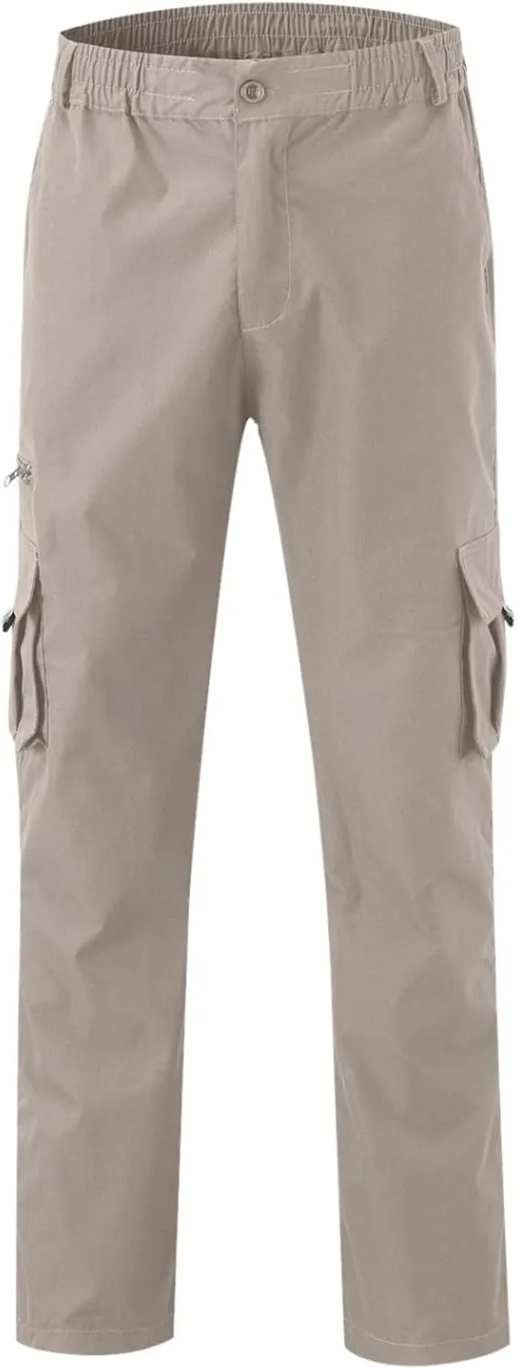 Mens Casual Cargo Pants Hiking Pants Elastic Cotton Workout Joggers Sweatpants for Men Multi Pockets 2024