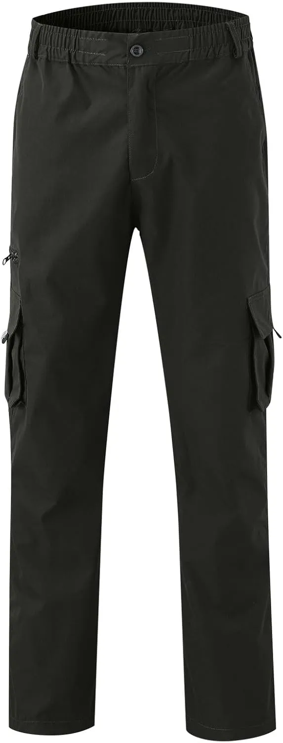 Mens Casual Cargo Pants Hiking Pants Elastic Cotton Workout Joggers Sweatpants for Men Multi Pockets 2024