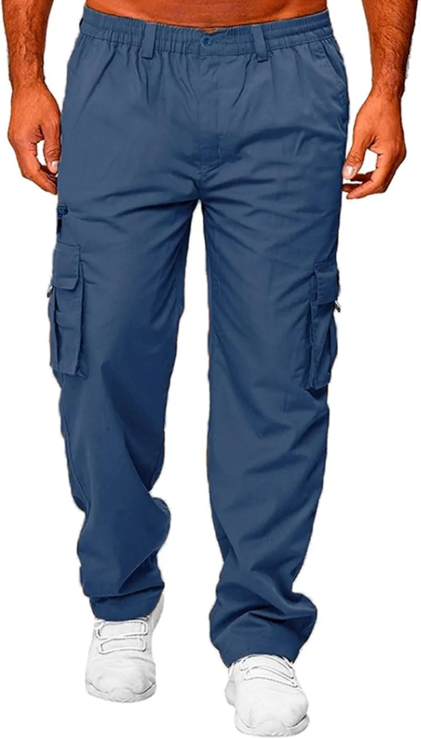 Mens Casual Cargo Pants Hiking Pants Elastic Cotton Workout Joggers Sweatpants for Men Multi Pockets 2024