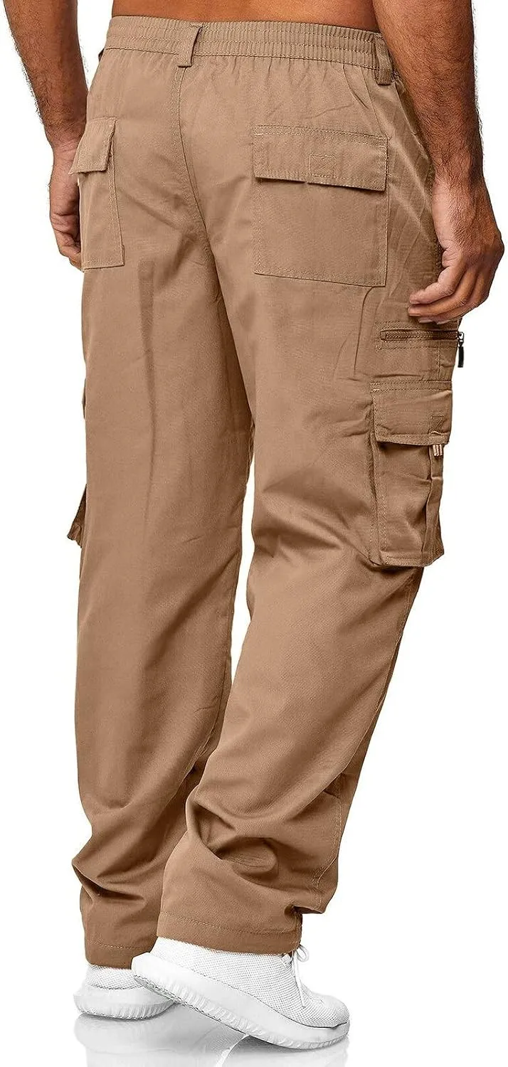 Mens Casual Cargo Pants Hiking Pants Elastic Cotton Workout Joggers Sweatpants for Men Multi Pockets 2024