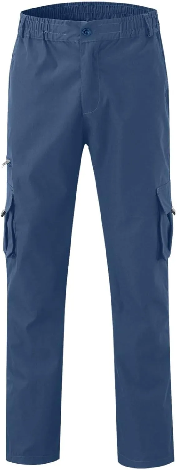 Mens Casual Cargo Pants Hiking Pants Elastic Cotton Workout Joggers Sweatpants for Men Multi Pockets 2024