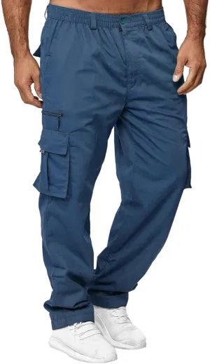 Mens Casual Cargo Pants Hiking Pants Elastic Cotton Workout Joggers Sweatpants for Men Multi Pockets 2024