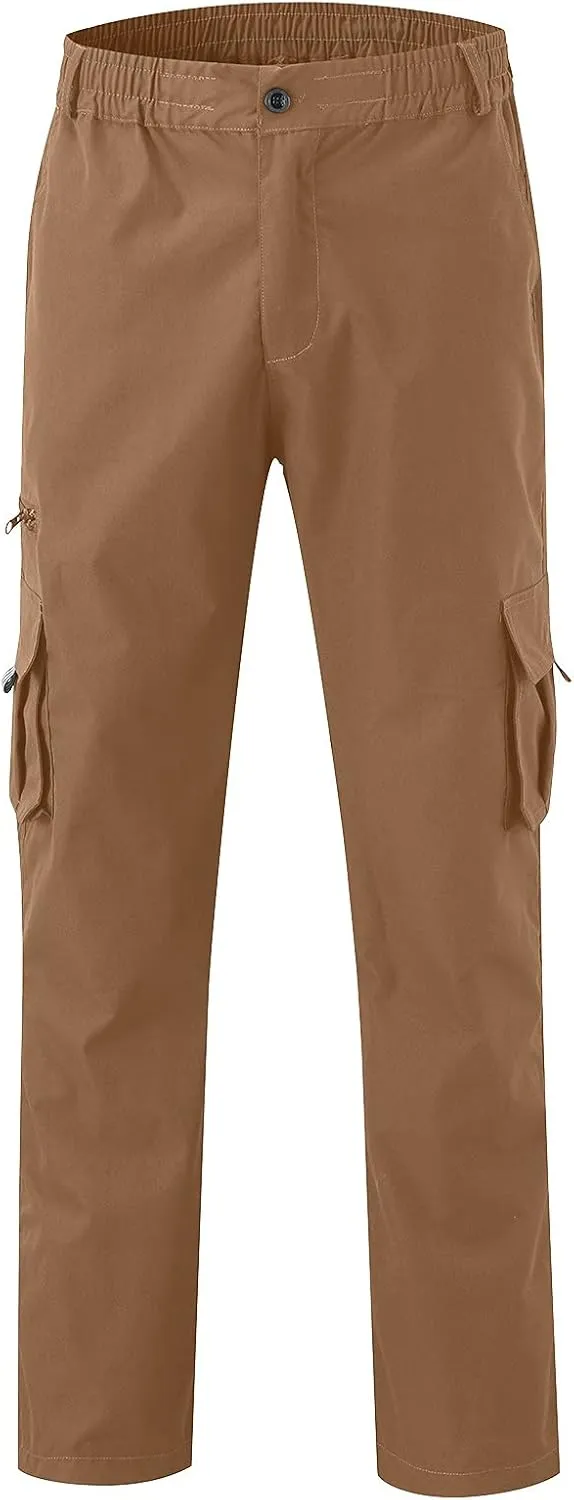 Mens Casual Cargo Pants Hiking Pants Elastic Cotton Workout Joggers Sweatpants for Men Multi Pockets 2024